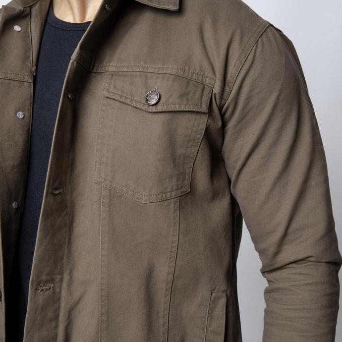 VENGOZ Jacket Trucker Pria Cotton Twill Premium - Green Army