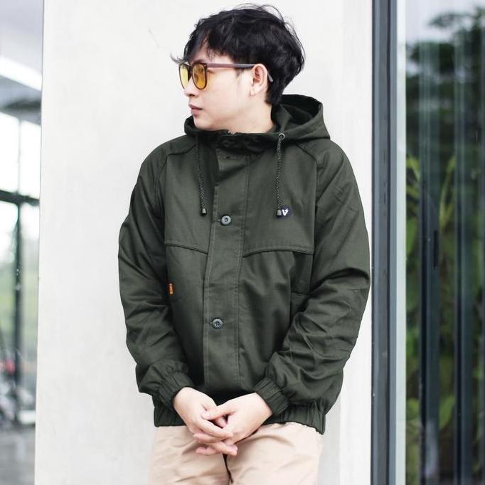 DREELAND X WOLV - Jaket Canvas Drill Anglan Hijau Army Pria Wanita