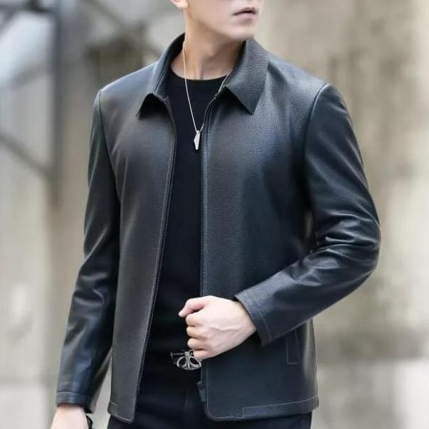 jaket kulit asli pria modern semi jas-jaket kulit asli domba Garut