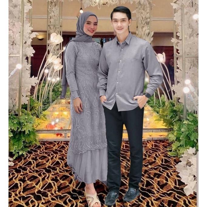 COUPLE GERALDINE / GAMIS BRUKAT DAN KEMEJA MOSCREPE / COUPLE PESTA / COUPLE KONDANGAN / GAMIS MUSLIM