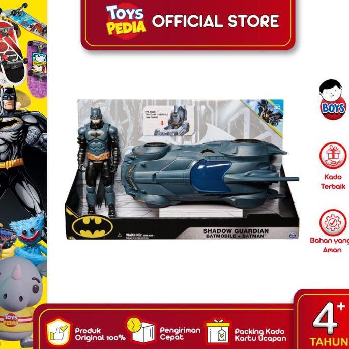 Mainan Mobil-mobilan DC Batman 12" Shadow Guardian Batmobile dengan Action Figure Batman