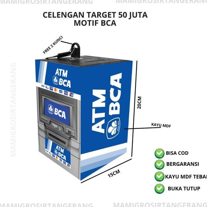 Celengan Target Kotak Besar Dengan Kunci Celengan Mesin Atm jumbo Karakter BCA Miniatur Bank Tabunga