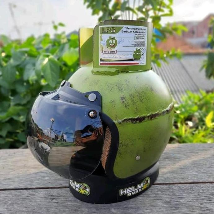 // HELM GAS LPG | HELM UNIK TABUNG GAS HIJAU | HELM LUCU | INCLUDED VISOR ''