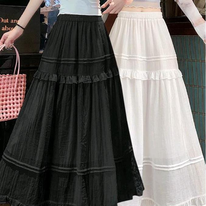 Longskirt Korea Rok Wanita Slub Elegan / Rok Panjang Wanita A-Line