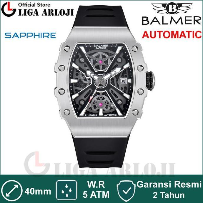 Balmer B-8836Ma Jam Tangan Pria Automatic 8836 Rm Silicone Sapphire Hitam Silver
