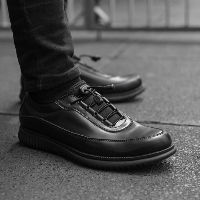 Volve Wave Black - Sepatu Casual Formal Kerja Kasual Pria Pesta Pantofel Hitam Pria Cowok Shoes