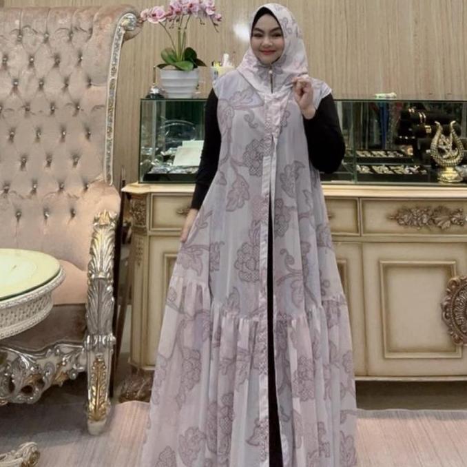 jilbab lovita zipper motif lokal brand| hijab rompi lovita | lovita zipper | jilbab rompi | kerudung