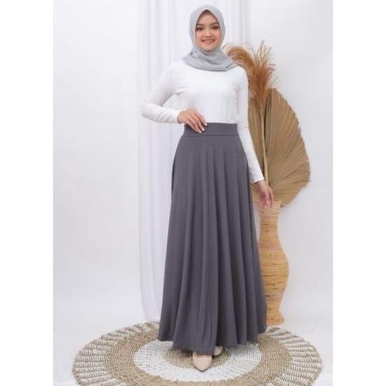 Rok Payung Panjang Wanita Rok Lebar Karet Tebal Muslim Bawahan Maxi Hitam