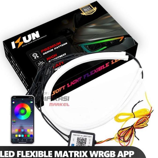 SEPASANG Lampu LED Alis DRL Flexible Matrix WRGB App 30cm 60cm RGB Matrix Tidak Berbintik DC12V