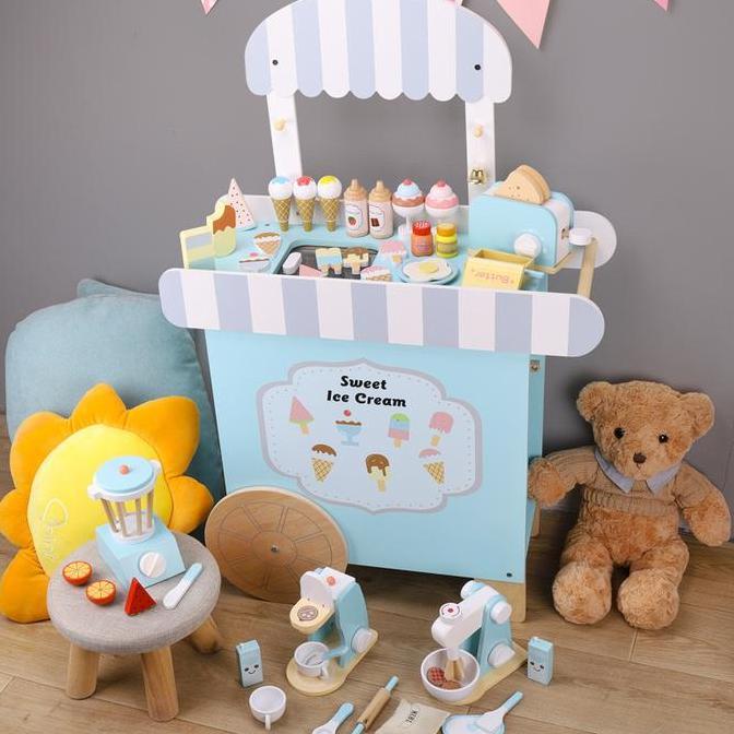 Wooden Ice Cream Cart mainan edukasi gerobak es krim dorong kayu anak