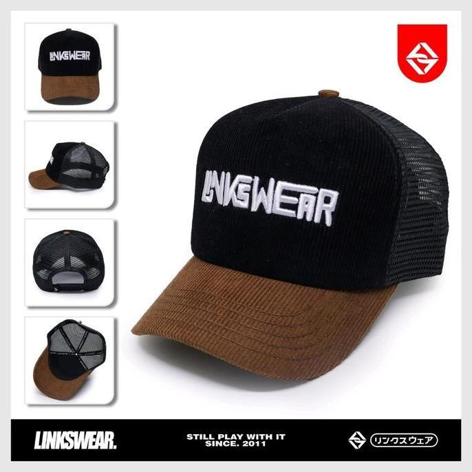 new LINKSWEAR topi jaring CORDUROY COKLAT CORDUROY HITAM Hat Trucker