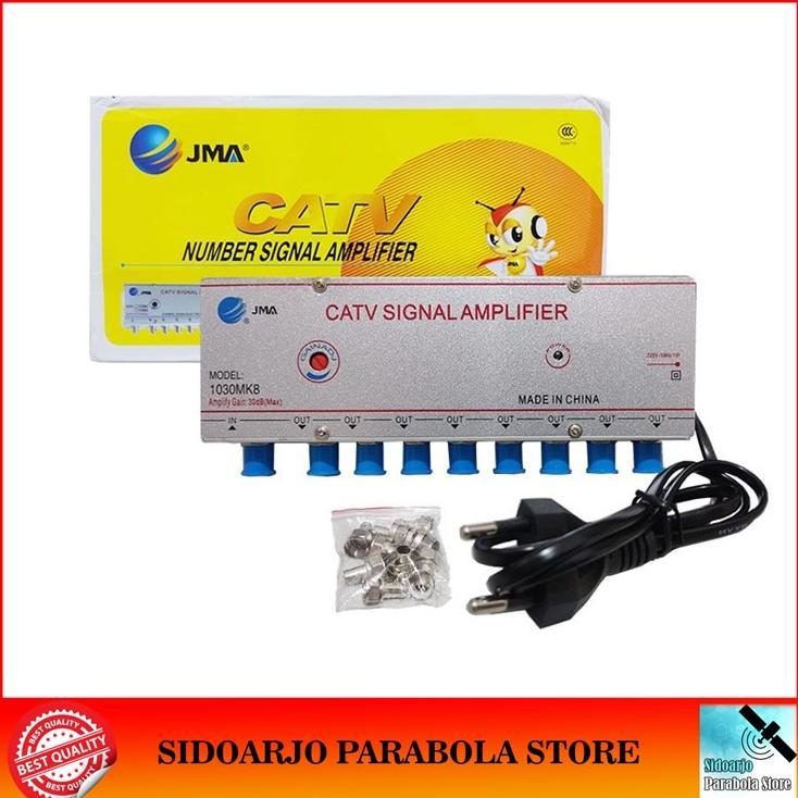 Penguat Sinyal Booster Antena TV UHF VHF Digital & TV Kabel CATV Amplifier Splitter 8 Way 30db JMA-1