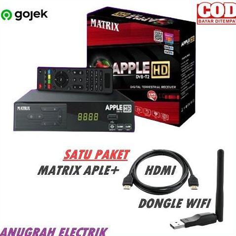 TERBARU Set Top Box DVBT2 Matrix Apple HD TV Digital SATU Paket Komplit+dongle