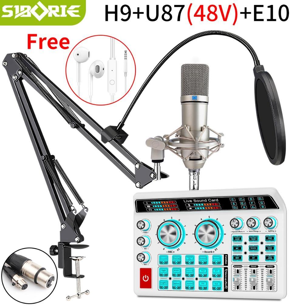 Siborie H9+U87 48V Full Set soundcard mic paket lengkap for live Streaming Media