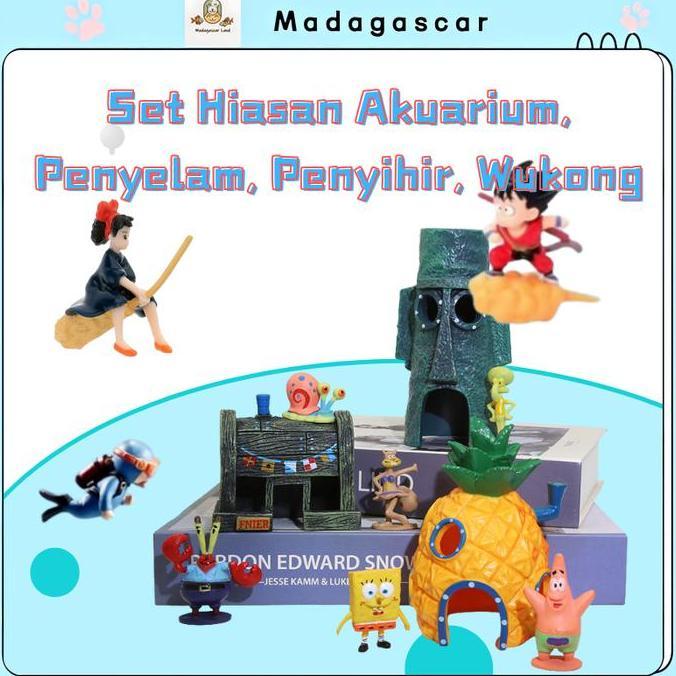 jazari.helmi - [mada]paket akuarium spongebob 4cm dengan dekorasi akuarium melengkung, set aquascape