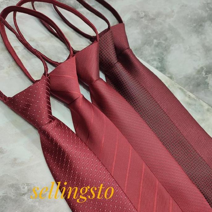 dasi merah maroon polos instan dasi zipper pria langsung pakai
