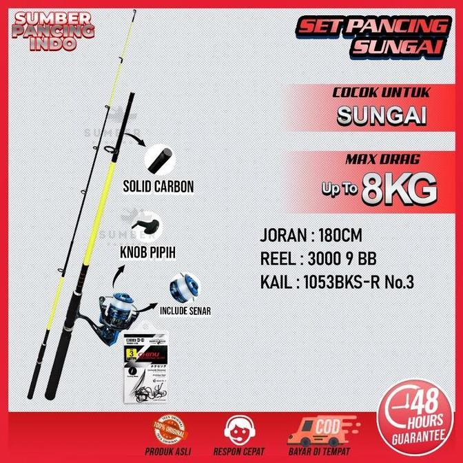 BANOKILO_ECER - SET SUNGAI [GRATIS SENAR 150M ] - JORAN 180CM AVIATE - REEL 3000 HAMMER HEAD LOTUS P