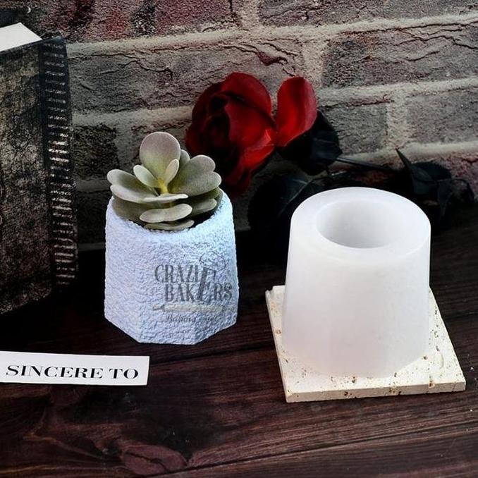 Cetakan SIlikon Candle Jar Cup Succulent Flower Pot Rough Rock - Pot Bunga Motif Batu2 Karang