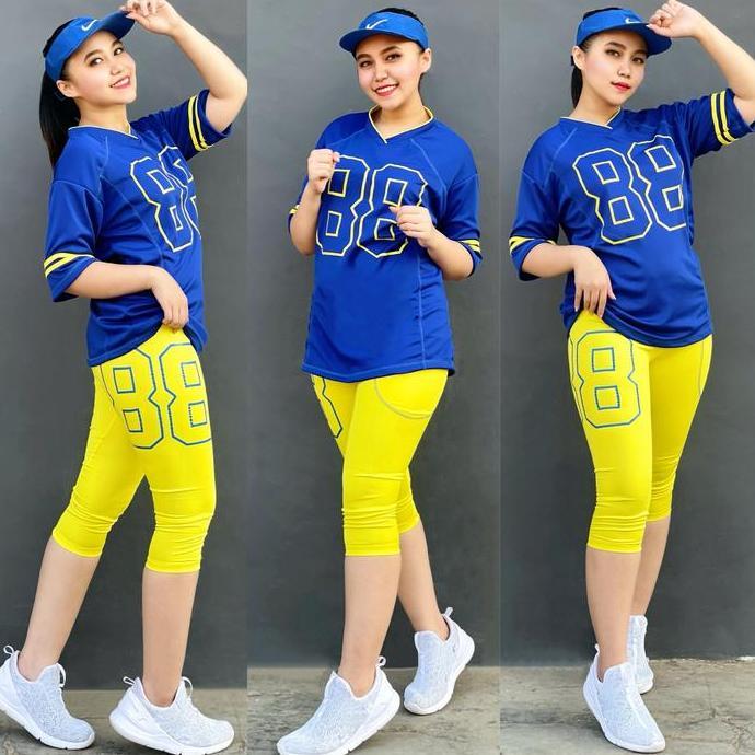 Baju Senam Aerobic 88 Maxxi Biru Kuning