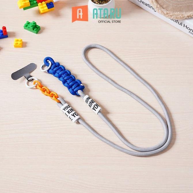 Ataru Lanyard Color Block Strap - Abu-Abu/Biru Tali Leher Name Tag Id Card Kartu Akses Gantungan Tan