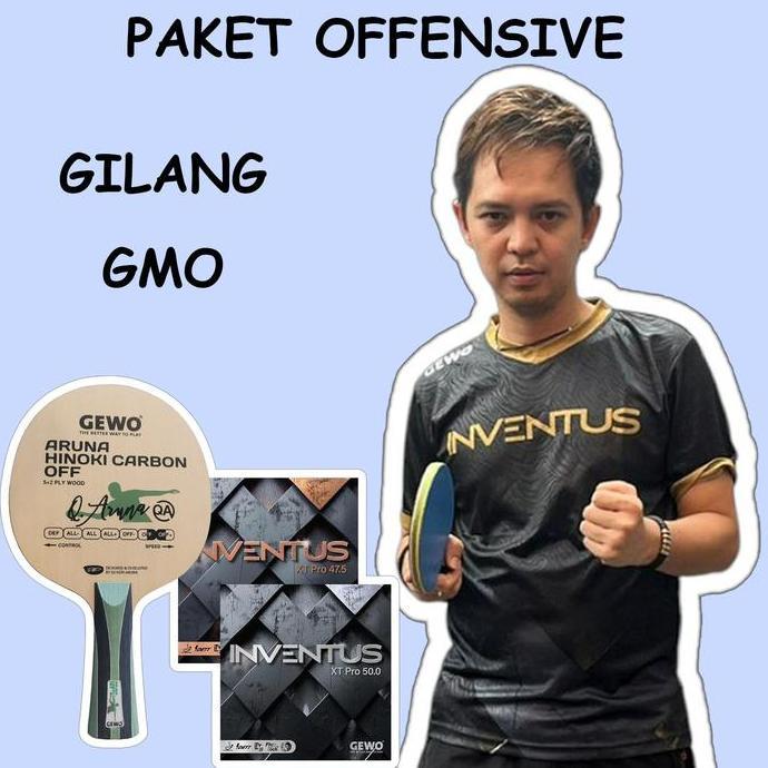 Paket Gilang GMO Offensive GEWO Aruna Hinoki Carbon OFF - Set Rakitan Gewo Inventus XT Pro 50 & Gewo