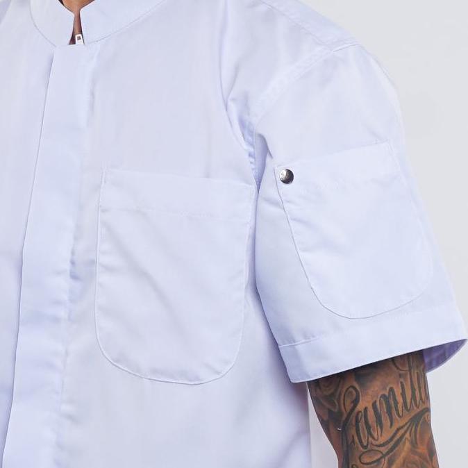 Seneca Chef Jacket Short Sleeve Zipper Baju Chef Lengan Pendek Putih