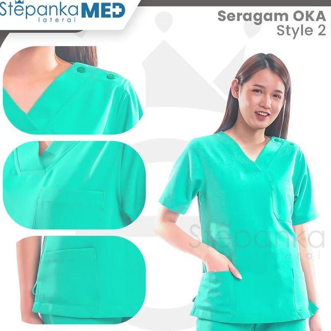 Baju OKA Kancing Bahu - Baju OKA Celana Joger - OKA V Neck - Baju Jaga Perawat - Seragam Suster - St