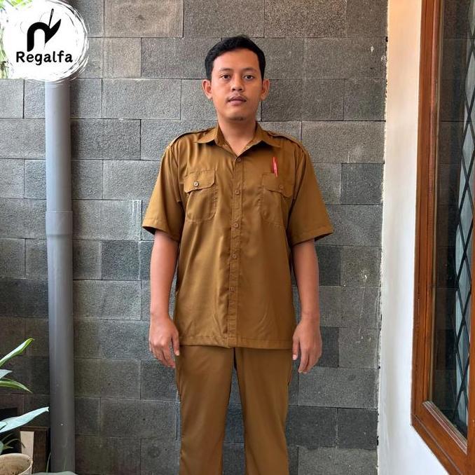 Setelan Baju Seragam Khaki PDH Pemda Pria Resmi Model Lengan Pendek Bahan Katun Dinas PNS ASN Pegawa