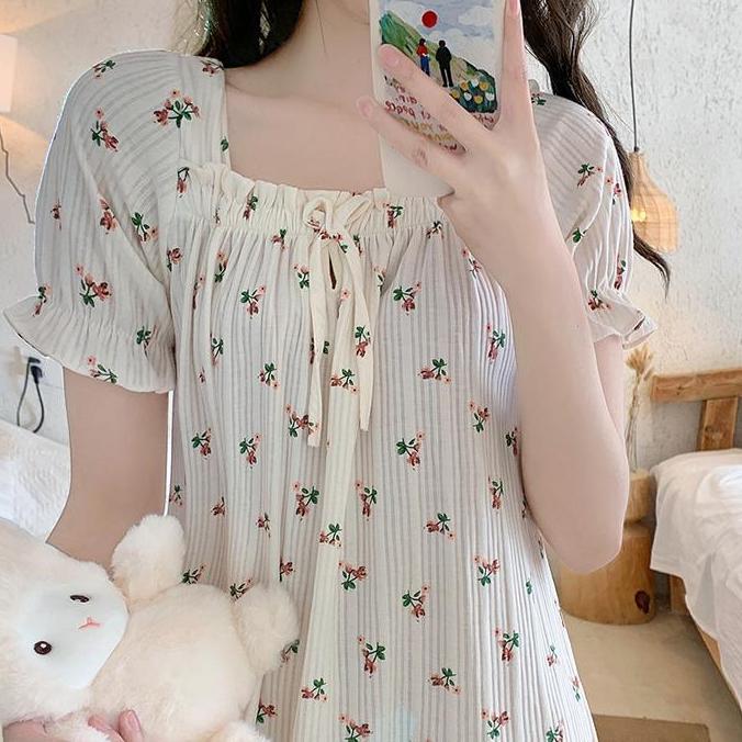Xyxy- Dress Sweet French Gaun Cute Import Dress Putih Bunga Murah Wanita Santai Midi Casual