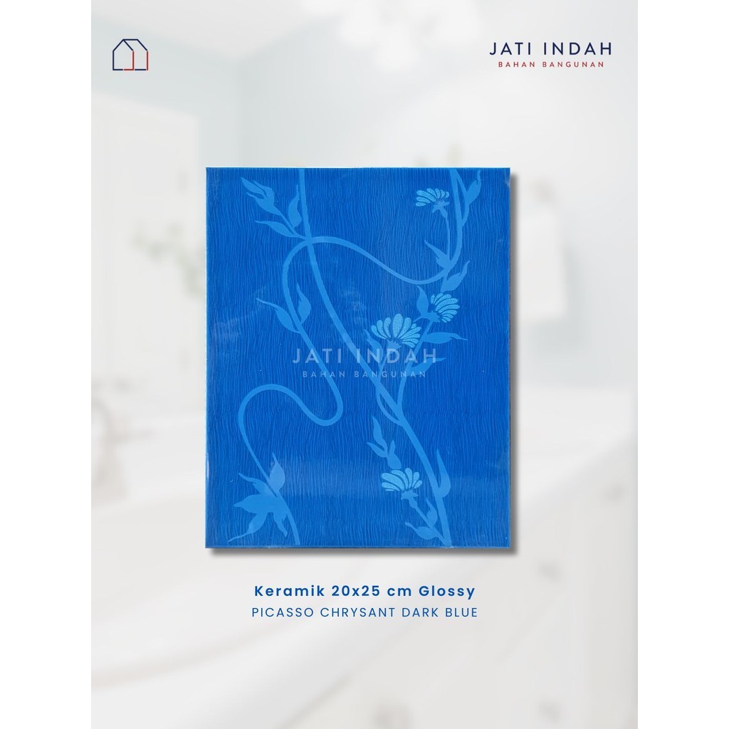 Keramik Dinding Glossy 20x25 cm Picasso Chrysant Dark Blue / Keramik Kijing Makam
