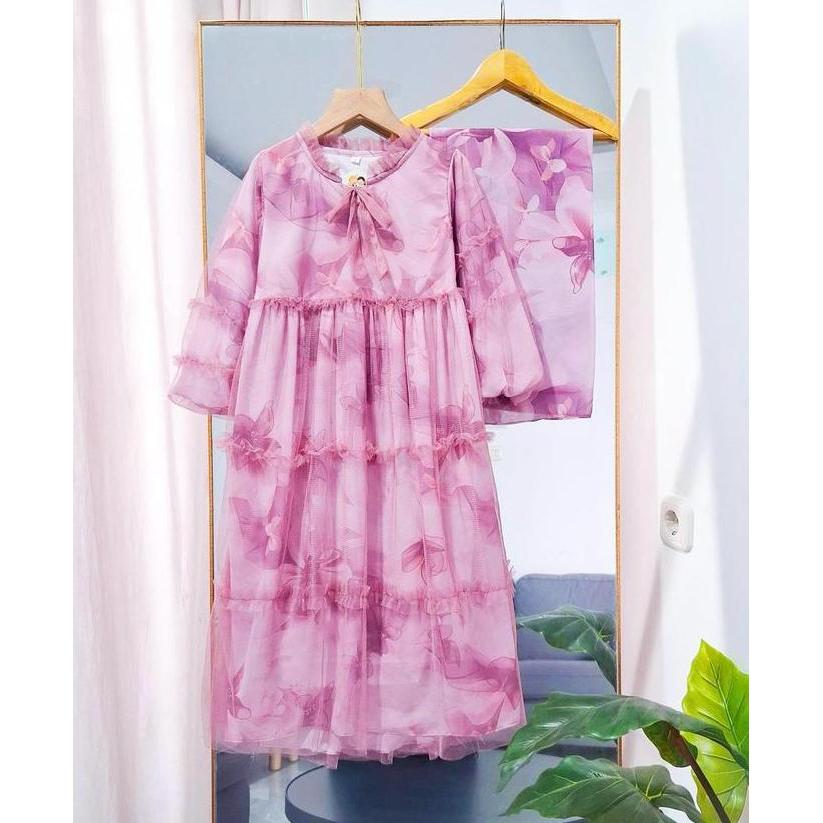 Moana Gamis Ceruty mix kain tile set Hijab Baju muslim anak kekinian 2025 usia 2-13tahun