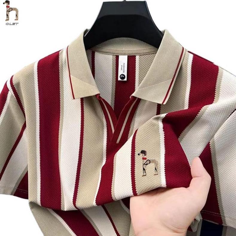 Olet Polo Shirt Pria original kaos polo garis baju kaos pria bordir Kemeja POLO bergaris vertikal ka