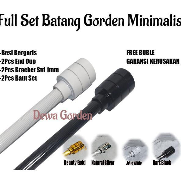 Batang Tiang Gorden Jendela Pintu Minimalis Hitam Putih Lengkap 60 75 100 125 150 200 CM 1.5 2 m