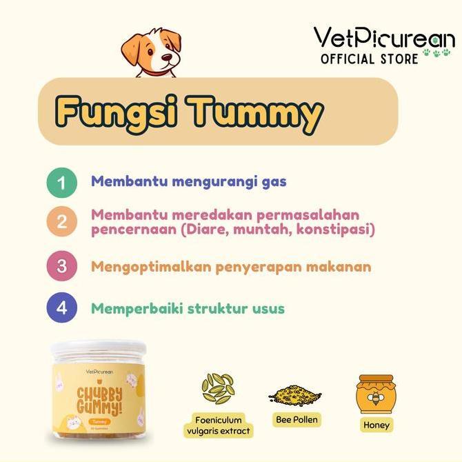 LAZZBUINA - VETPICUREAN CHUBBY GUMMY TUMMY | VITAMIN ANJING KUCING UNTUK DIARE - SUPERFOOD PENCERNAA