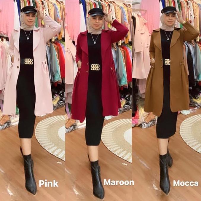 Monza Long Blazer | Bahan Suede Jaket Panjang Wanita Oversize Lembut Zipper
