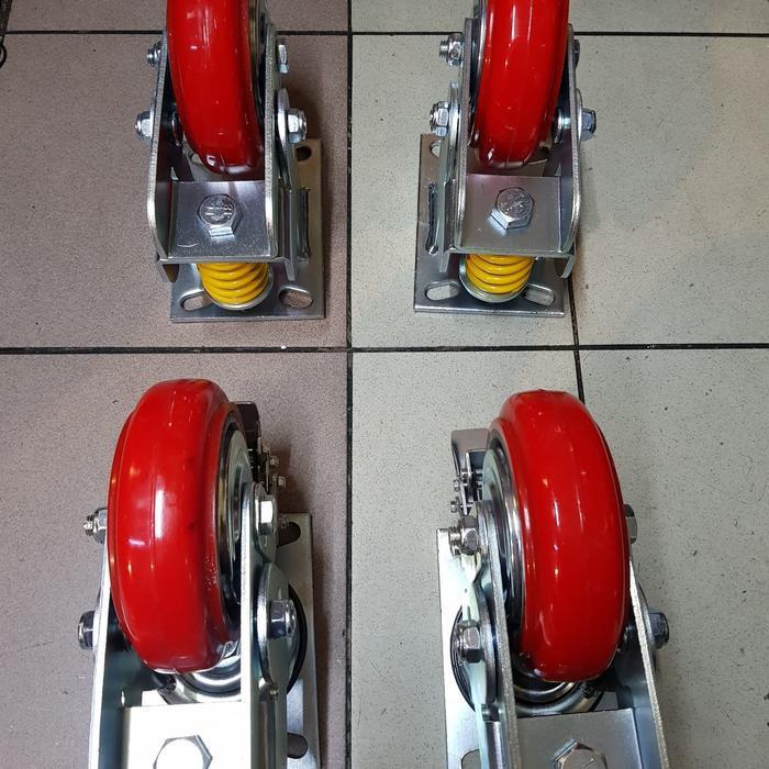 Roda Troli Spring Pu Merah 6 Inch (2Muter+Rem 2 Mati ) Original Dan Terpercaya