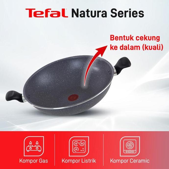 Cookwe- Tefal Wajan Kuali Penggorengan Anti Lengket Natura Wokpan 34Cm + Tutup