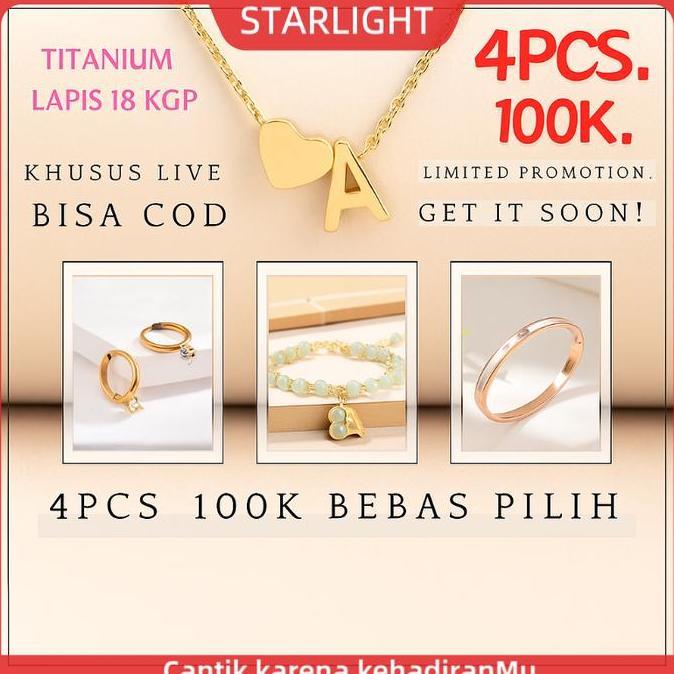 Cod,Bisa- Starlight ( 4Pcs ) Titanium  (Kalung, Gelang Tangan, Bangle, Cincin, Anting , Gelang Kaki)
