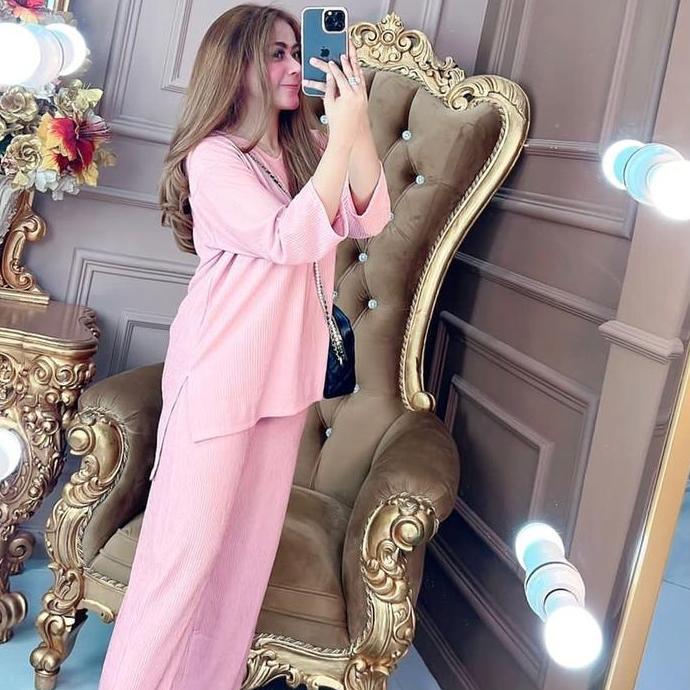 Grgd- Oneset/ Setelan Dubai Salur Polos (Rgb) Wanita Celana Baju Dewasa Atasan Panjang