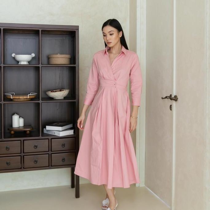 Xyxy- 3025 Cod Dress Rosaline Maxi Wanita Kekinian Dress Busui Friendly Bahan Catton Poplin Premium 