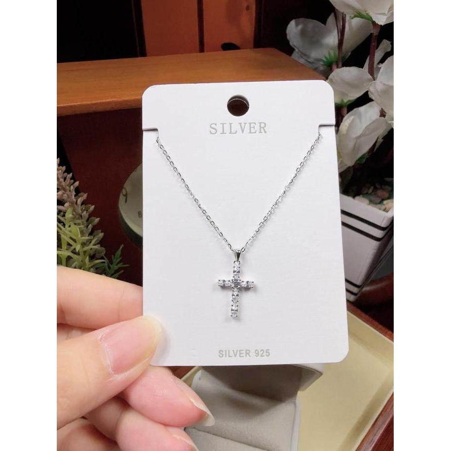 Cod,Bisa- Kalung Perak S925 Liontin Salib Berlian Moissanite Klasik