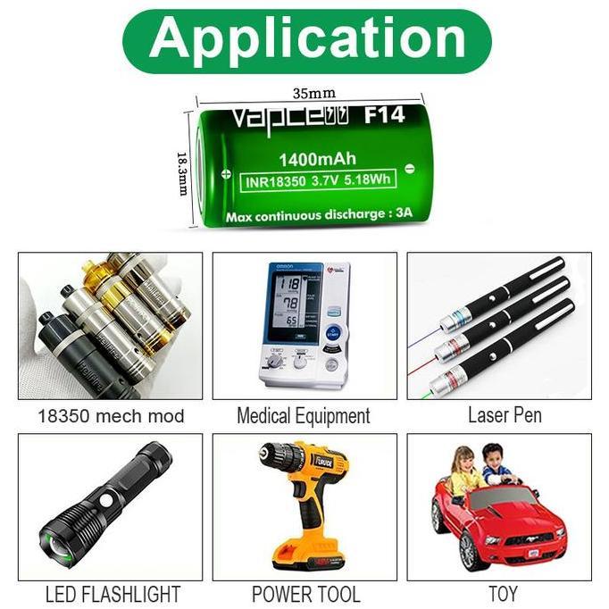 Homemart- Baterai 18350 F14 1400Mah High Capacity Battery Senter Led Mini Vpcell