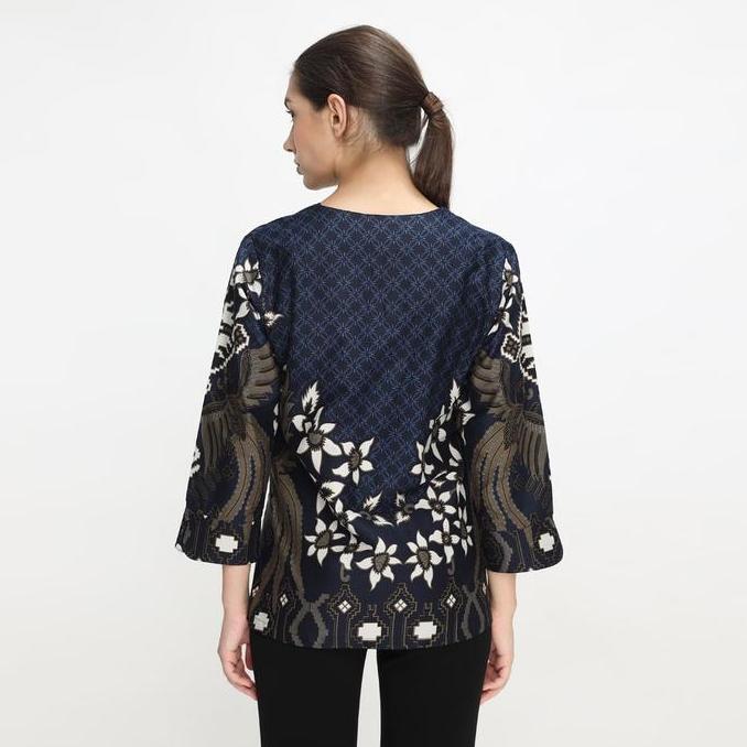 Unik Blouse Batik Wanita Atasan Batik Wanita Lengan Panjang Warna Dasar Navy Olr233