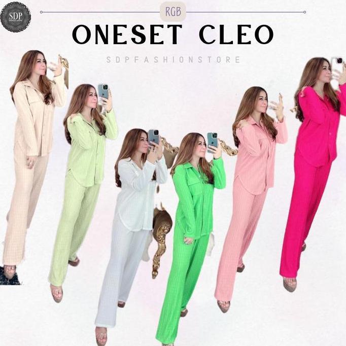 Sendtoday- Oneset/ Setelan Atasan  Kemeja Celana Cleo Series Polos Panjang (Rgb) Wanita