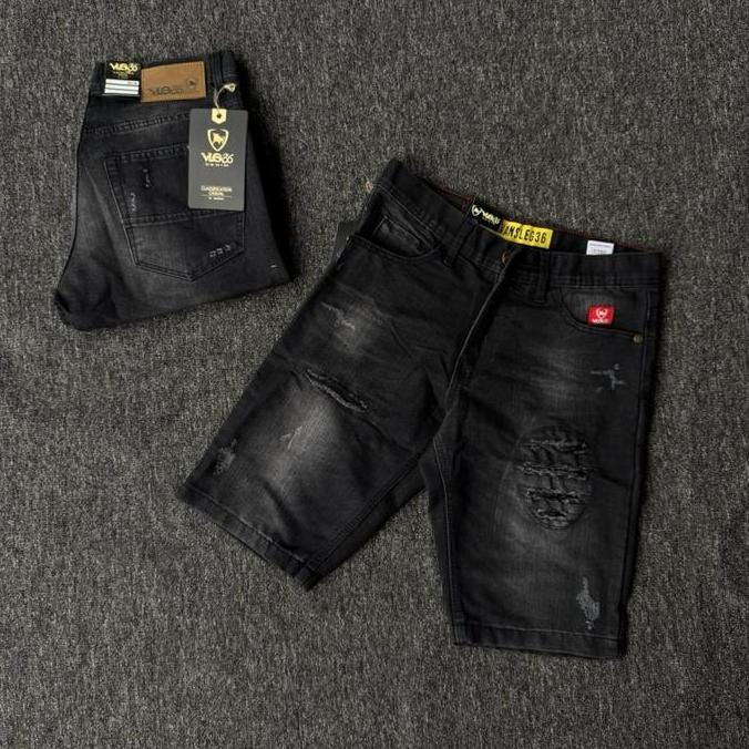 Pilihan Teratas- Celana Pendek Terbaru Vlg36/Black Viper Robek Tidak Tembus Denim/Lokal Brand Bandun