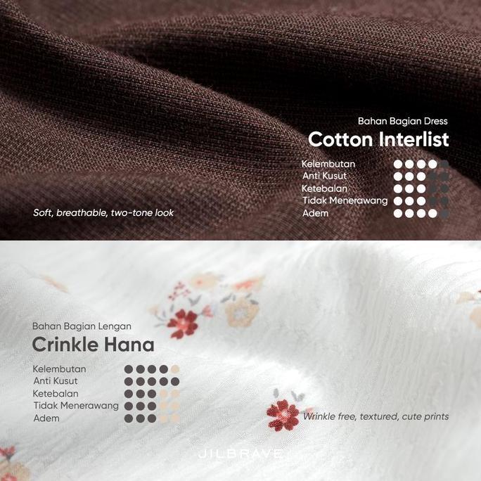 JILBRAVE Linnea Dress Dress Cotton Muslimah Basic Daily Wear Motif Bunga Casual (TERBAIK) (TERBARU) 