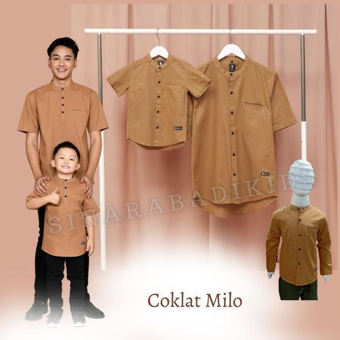 Qurlu - Kemeja Koko Dewasa/Anak warna COKLAT MILO (Bisa couple ayah anak) (TERBAIK) (TERBARU) (TERMU
