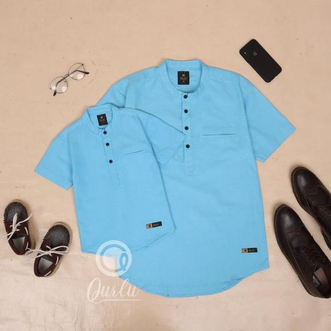 Qurlu - Kemeja Koko Dewasa/Anak warna BABY BLUE (Bisa couple ayah anak) (TERBAIK) (TERBARU) (TERMURA