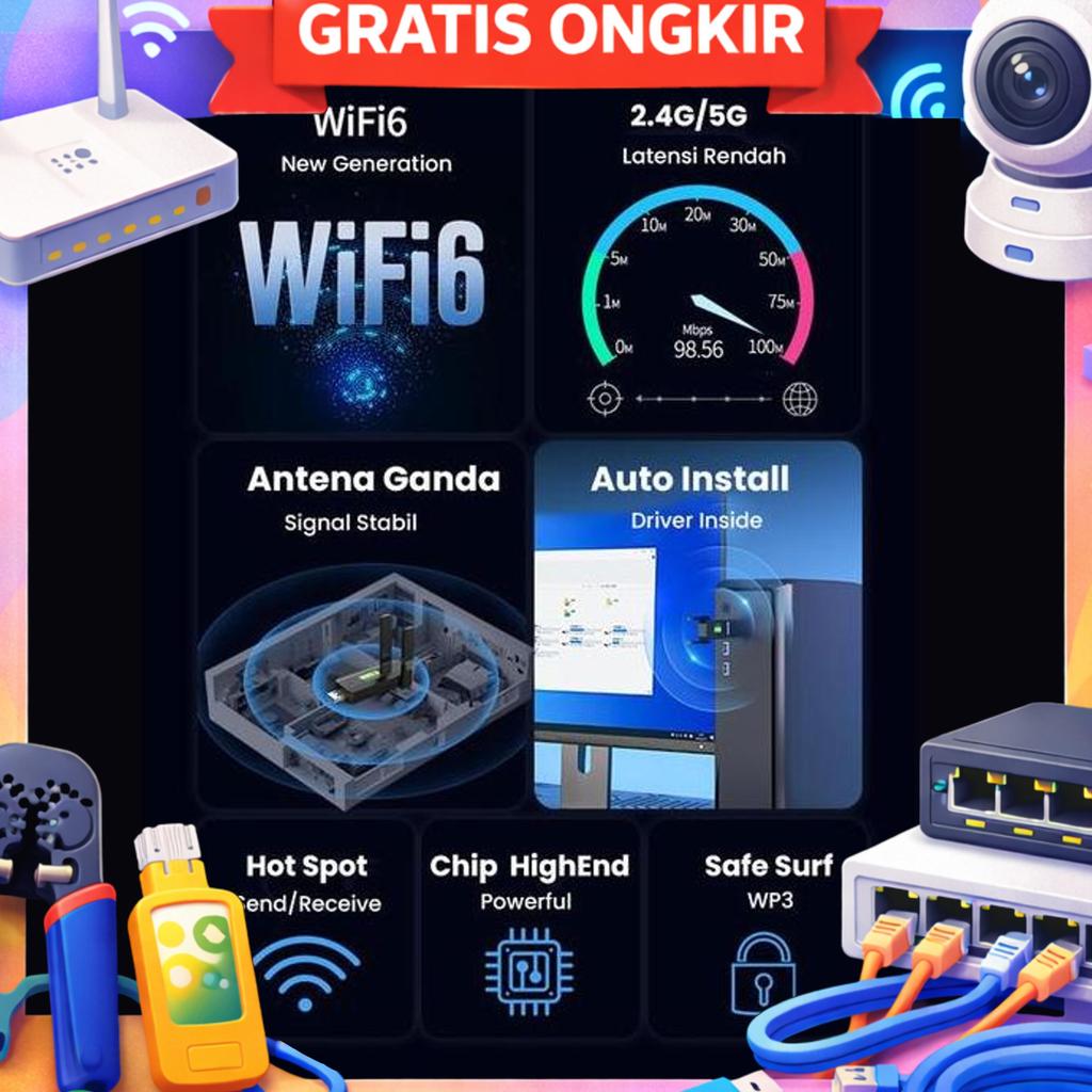 Eztech Ax913B Terbaru Nano Wi-Fi 6 600 Mbps 2.4/5Ghz Dual Band + Bluetooth 5.4 2In1 Usb Wifi Adapter