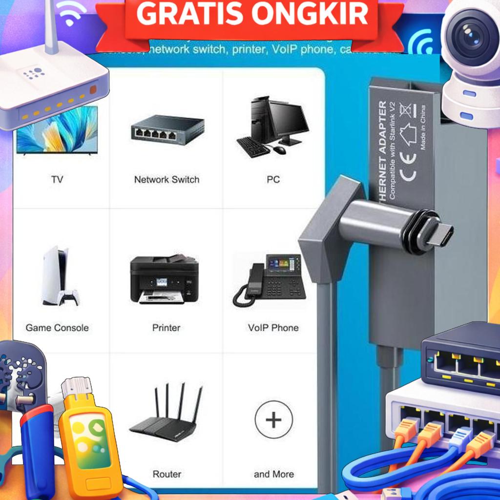 Solusi Jaringan Kabel Untuk Starlink V2. Adapter Lan Rj45, Plug And Play. Nikmati Kecepatan Penuh In